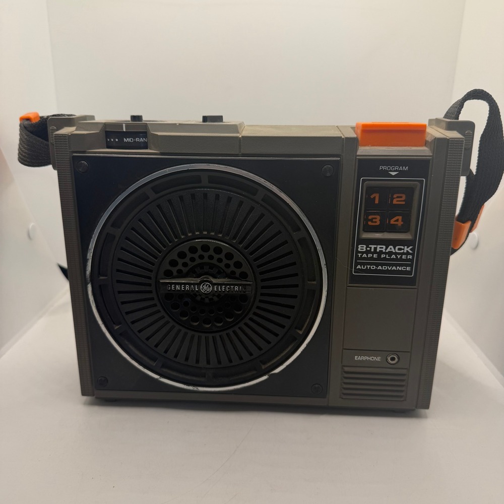 General Electric 3-5505F Portable 8 Track Tape Player Vintage Grey Orange